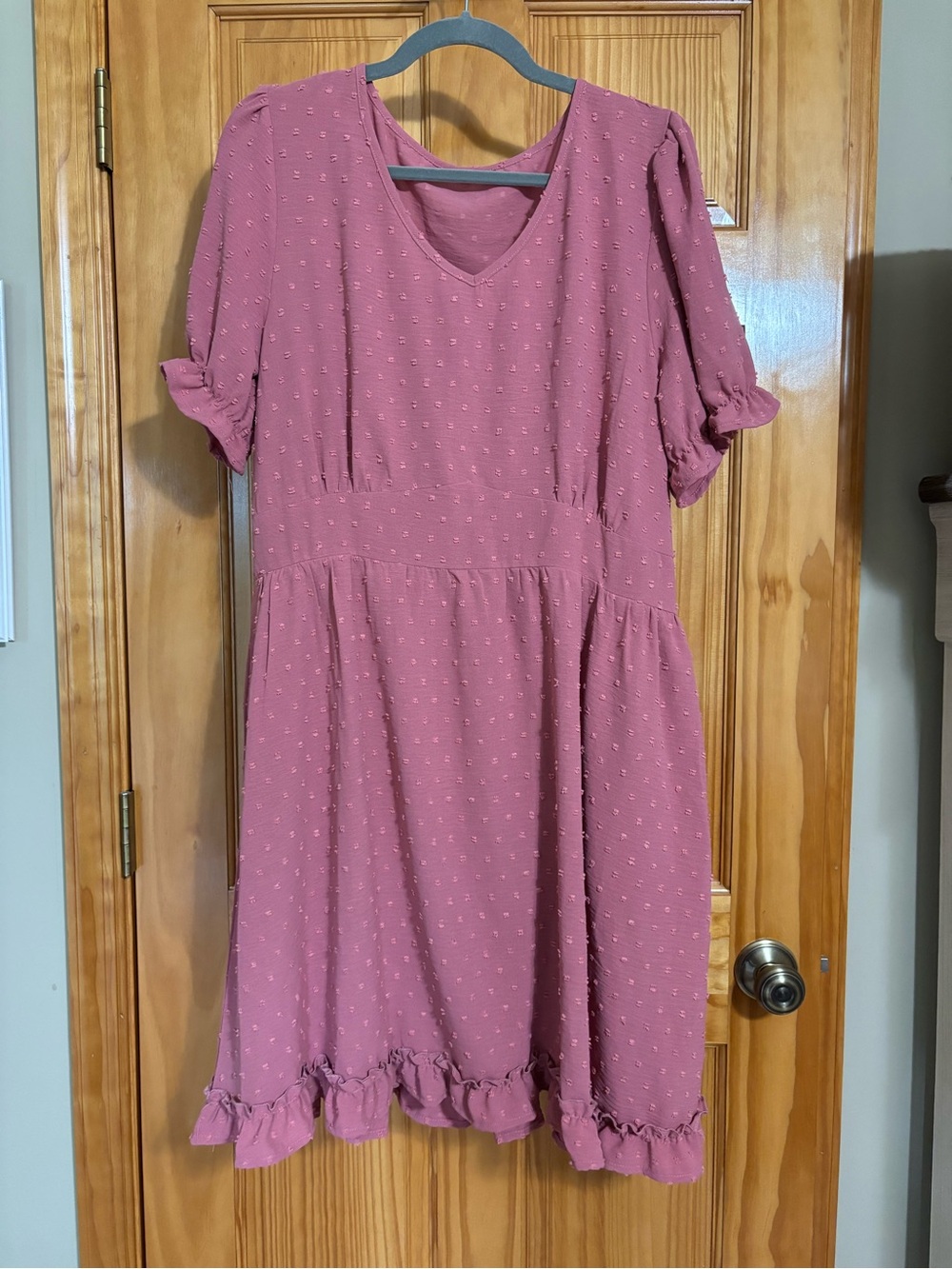 Dusty Rose Textured V-Neck Ruffle Hem Dress